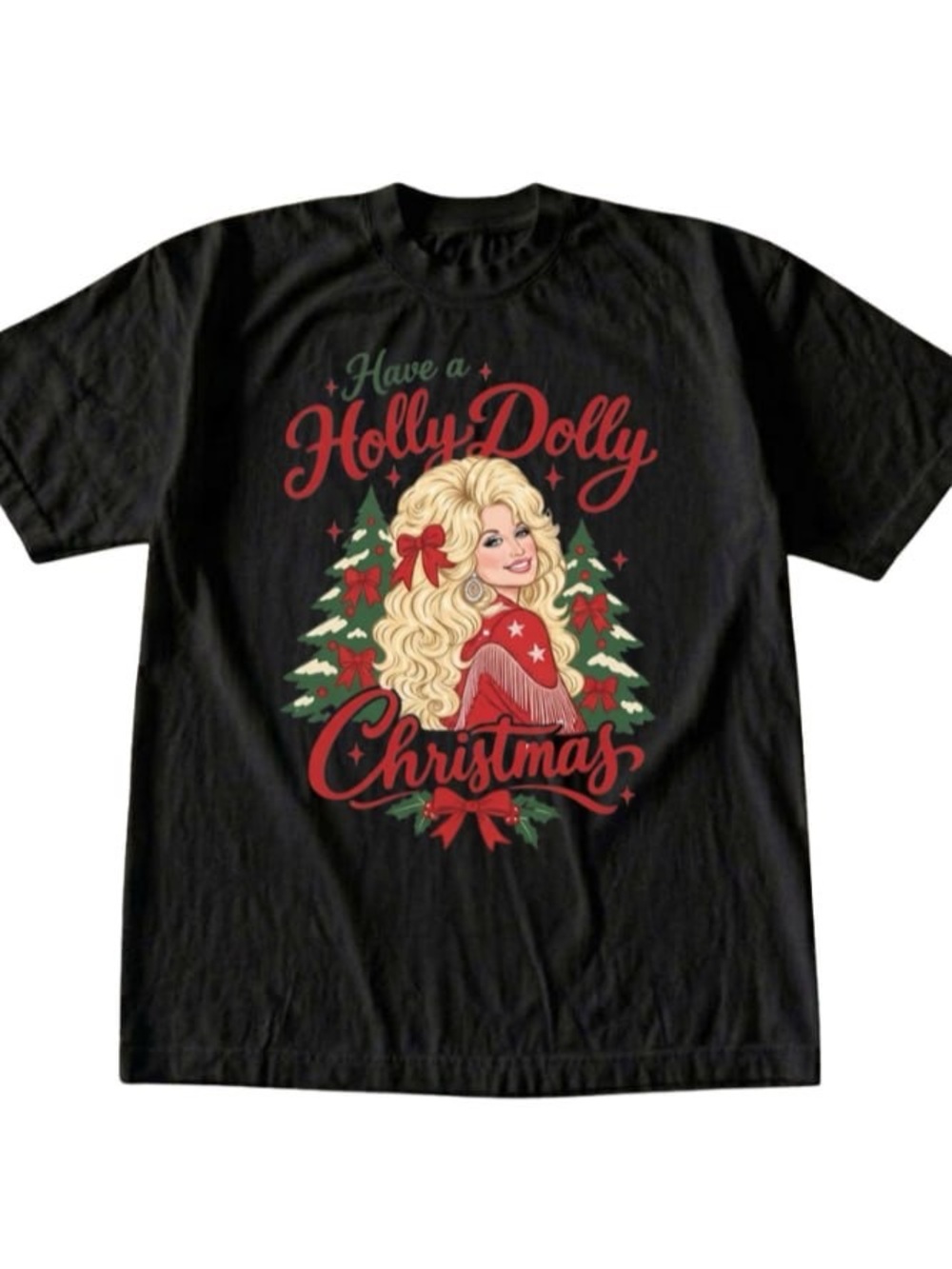Black Holly Dolly Christmas Graphic Tee